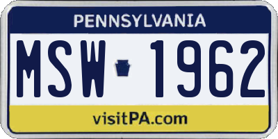 PA license plate MSW1962