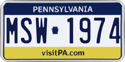 PA license plate MSW1974