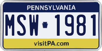 PA license plate MSW1981