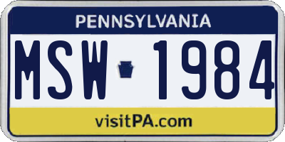 PA license plate MSW1984