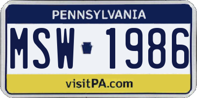 PA license plate MSW1986