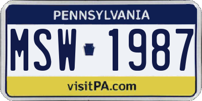 PA license plate MSW1987