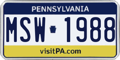 PA license plate MSW1988