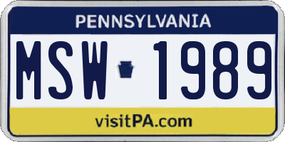 PA license plate MSW1989