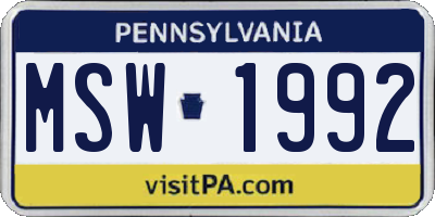 PA license plate MSW1992