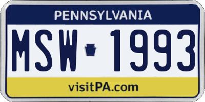 PA license plate MSW1993
