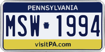 PA license plate MSW1994