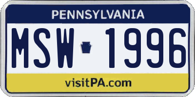PA license plate MSW1996