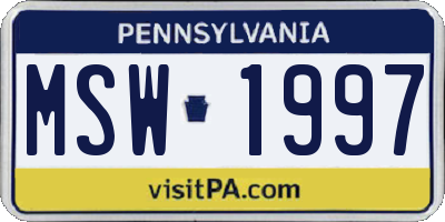 PA license plate MSW1997