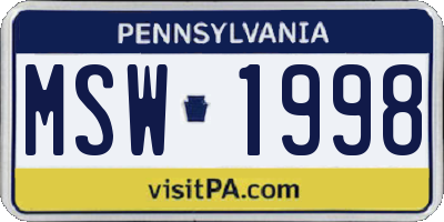 PA license plate MSW1998