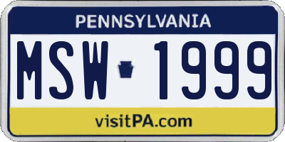 PA license plate MSW1999