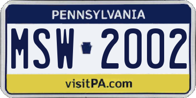 PA license plate MSW2002