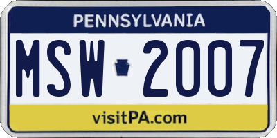 PA license plate MSW2007