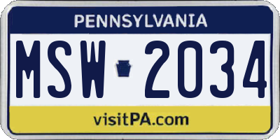 PA license plate MSW2034