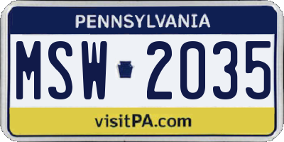 PA license plate MSW2035