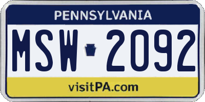 PA license plate MSW2092