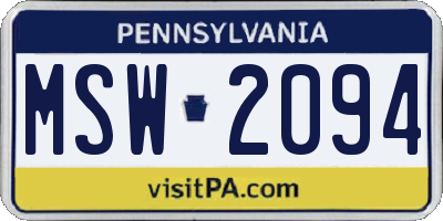 PA license plate MSW2094