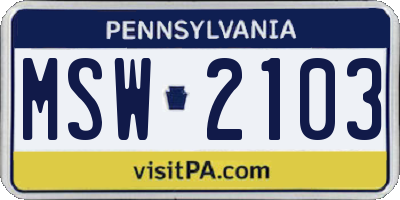 PA license plate MSW2103