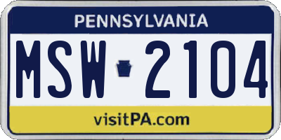 PA license plate MSW2104