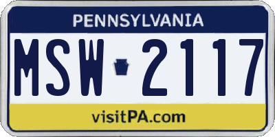 PA license plate MSW2117