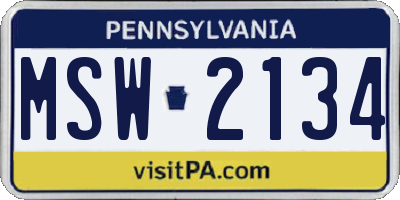 PA license plate MSW2134