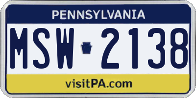 PA license plate MSW2138