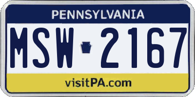 PA license plate MSW2167