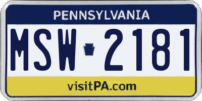 PA license plate MSW2181