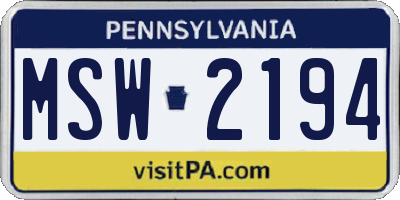 PA license plate MSW2194