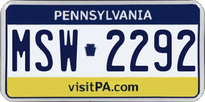 PA license plate MSW2292