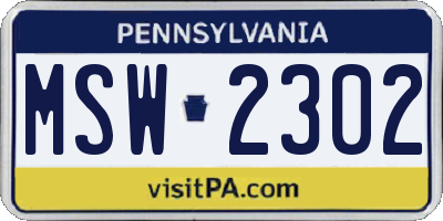 PA license plate MSW2302