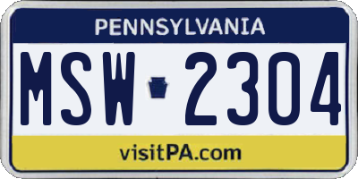 PA license plate MSW2304