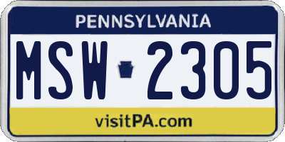 PA license plate MSW2305