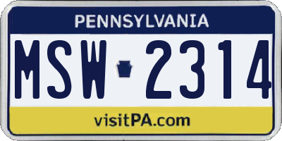 PA license plate MSW2314