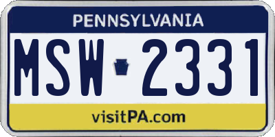 PA license plate MSW2331
