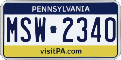 PA license plate MSW2340
