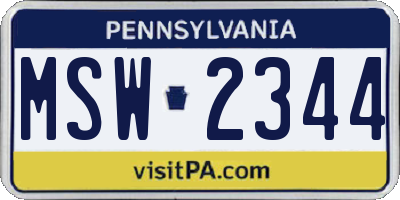 PA license plate MSW2344