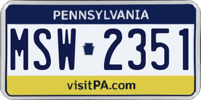 PA license plate MSW2351
