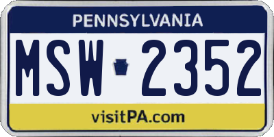 PA license plate MSW2352