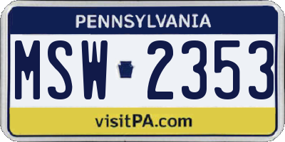 PA license plate MSW2353