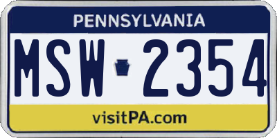 PA license plate MSW2354