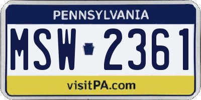 PA license plate MSW2361