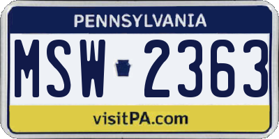 PA license plate MSW2363