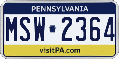 PA license plate MSW2364