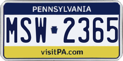 PA license plate MSW2365