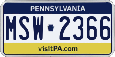 PA license plate MSW2366