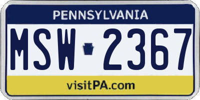 PA license plate MSW2367