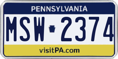PA license plate MSW2374