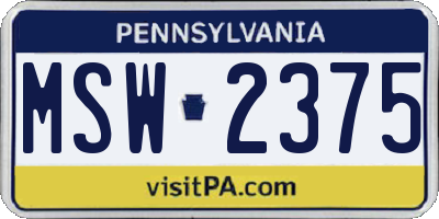 PA license plate MSW2375