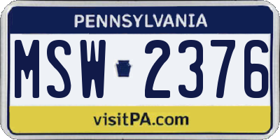 PA license plate MSW2376